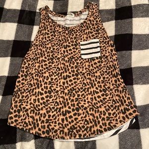 2 Toned Cheetah Print/Stripes w/ Striped Pock PINK work out tank